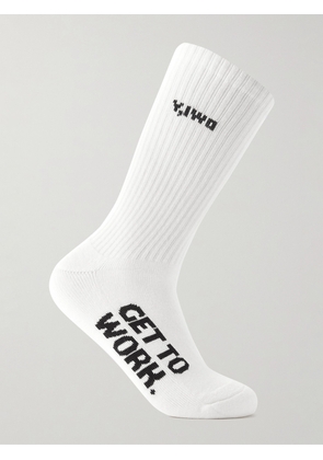 Y,IWO - Hardwear Jacquard-Knit Ribbed Stretch-Cotton Socks - Men - White