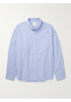 Givenchy - Logo-Embroidered Button-Down Collar Striped Cotton-Poplin Shirt - Men - Blue - EU 38
