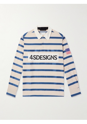4SDesigns - Rugby Appliquéd Striped Lyocell and Linen-Blend Polo Shirt - Men - Blue - S