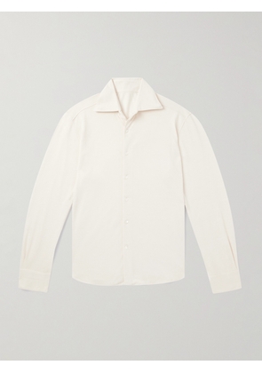 Stòffa - Spread-Collar Cotton and Silk-Blend Piqué Shirt - Men - Neutrals - IT 44