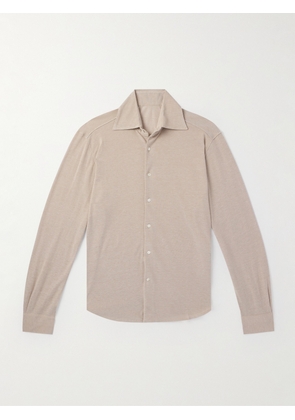 Stòffa - Spread-Collar Cotton and Silk-Blend Piqué Shirt - Men - Neutrals - IT 44