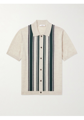 Mr P. - Golf Striped Merino Wool Polo Shirt - Men - Neutrals - XS
