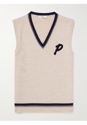 Mr P. - Golf Logo-Appliquéd Striped Merino Wool Sweater Vest - Men - Neutrals - XS