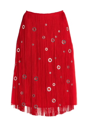Prada - Hand-Studded Fringe Midi Skirt - Red - IT 42 - Moda Operandi