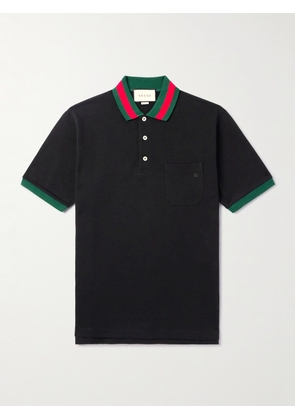 Gucci - Logo-Embroidered Stretch-Cotton Piqué Polo Shirt - Men - Black - XS