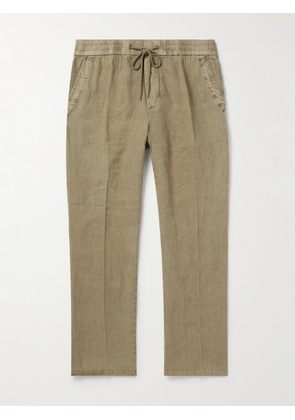 James Perse - Straight-Leg Garment-Dyed Linen Drawstring Trousers - Men - Green - 1