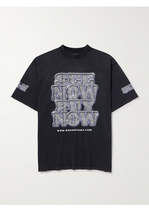 Balenciaga - Logo-Print Distressed Cotton-Jersey T-Shirt - Men - Black - XS