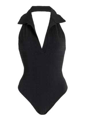 Lisa Marie Fernandez - Polo Seersucker One-Piece Swimsuit - Black - 3 - Moda Operandi