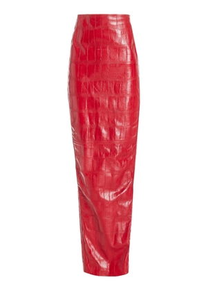 Kuzyk - The Miles Embossed Leather Maxi Pencil Skirt - Red - S - Moda Operandi