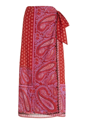 BOTEH - Kaleido Cotton-Linen Maxi Wrap Skirt - Red - 2 - Moda Operandi