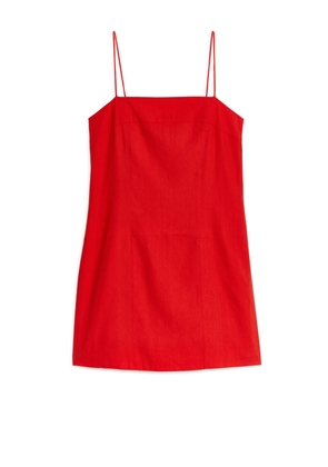 Linen-Blend Mini Dress - Red