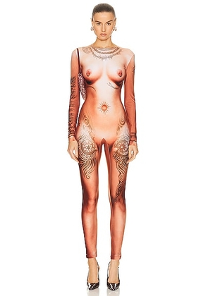 Jean Paul Gaultier Printed Corps Long Sleeve High Neck Jumpsuit in Light Nude - Nude. Size L (also in M, S, XL, XS).
