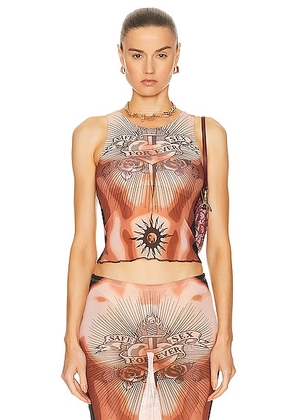 Jean Paul Gaultier Printed Safe Sex Tattoo Tank Top in Nude  Brown  & Black - Brown. Size L (also in M, S, XL, XS, XXS).