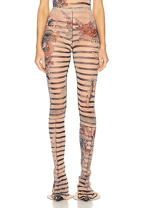 Jean Paul Gaultier Printed Mariniere Tattoo Flare Trouser in Nude  Blue  & Red - Nude. Size XS (also in ).