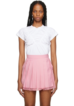 Pushbutton White Ruched T-Shirt