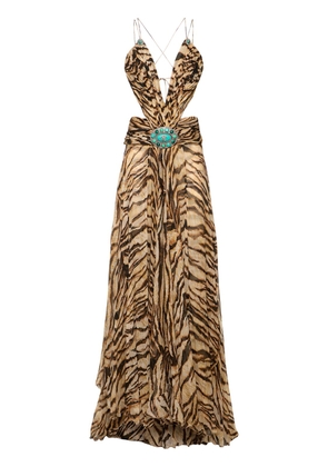 Tiger Print Chiffon Cutout Long Dress