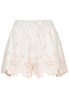 Damson Madder Lana Broderie Anglaise Cotton Shorts - White - 12 (UK12 / M)