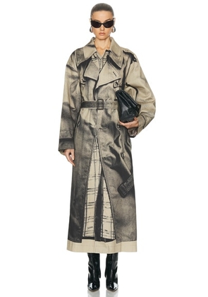Jean Paul Gaultier Trench Trompe L'oeil Oversize Trench Coat in Sand & Black - Tan. Size 36 (also in 38, 40, 42).
