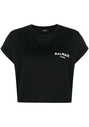 Balmain logo-print cropped T-shirt - Black