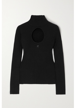 COURREGES - Cutout Ribbed-knit Turtleneck Sweater - Black - x small,small,medium,large,x large