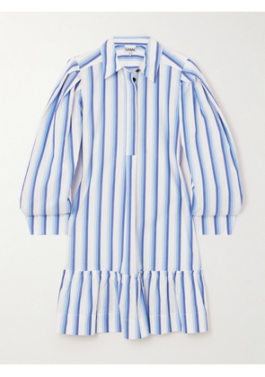 GANNI - + Net Sustain Ruffled Striped Organic Cotton-poplin Mini Shirt Dress - Blue - EU 34,EU 36,EU 38,EU 40,EU 42,EU 44