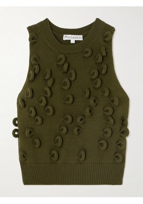JW Anderson - Cropped Loop-detailed Knitted Cotton-blend Tank - Green - x small,small,medium,large,x large