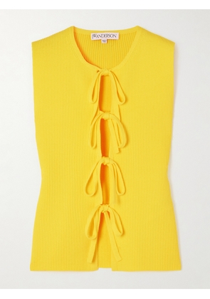 JW Anderson - Tie-detailed Ribbed Cotton-blend Top - Yellow - xx small,x small,small,medium,large,x large