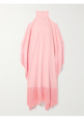 Taller Marmo - Divina Fringed Off-the-shoulder Cady Halterneck Gown - Pink - One size