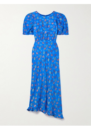 Saloni - Vida Asymmetric Silk-blend Satin-jacquard Midi Dress - Blue - UK 4,UK 6,UK 8,UK 10,UK 12,UK 14,UK 16