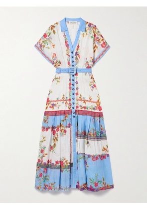 Saloni - Riya Belted Pleated Floral-print Linen-voile Dress - Multi - UK 4,UK 6,UK 8,UK 10,UK 12,UK 14,UK 16