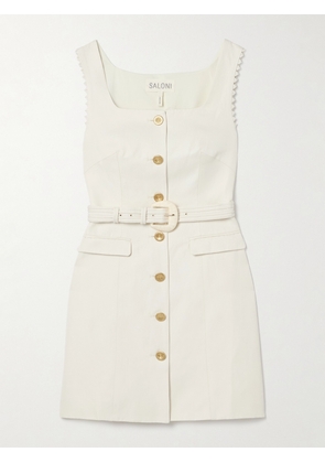 Saloni - Mika Belted Cotton-blend Twill Mini Dress - Cream - UK 4,UK 6,UK 8,UK 10,UK 12,UK 14,UK 16