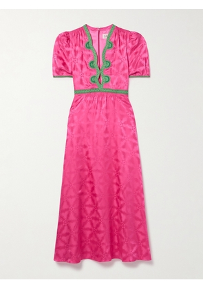 Saloni - Tabitha Embroidered Silk-satin Jacquard Maxi Dress - Pink - UK 4,UK 6,UK 8,UK 10,UK 12,UK 14,UK 16