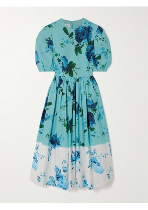 Erdem - Gathered Floral-print Cotton-faille Midi Dress - Blue - UK 4,UK 6,UK 8,UK 10,UK 12,UK 14,UK 16,UK 18