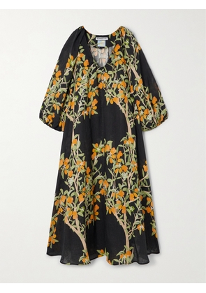 BERNADETTE - Georgette Printed Linen Midi Dress - Black - FR34,FR36,FR38,FR40,FR42,FR44,FR46