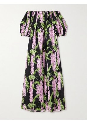 BERNADETTE - Zaza Belted Off-the-shoulder Floral-print Linen Maxi Dress - Black - FR34,FR36,FR38,FR40,FR42,FR44,FR46