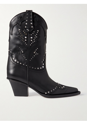 Paris Texas - American Flame Embroidered Embellished Leather Cowboy Boots - Black - IT35,IT36,IT36.5,IT37,IT37.5,IT38,IT38.5,IT39,IT40,IT40.5,IT41,IT41.5,IT42