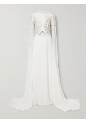 Georges Hobeika - Tulle-trimmed Embellished Georgette Gown - White - FR34,FR36,FR38,FR40