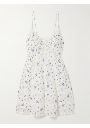 LoveShackFancy - Docila Lace-trimmed Floral-print Cotton-voile Mini Dress - Blue - xx small,x small,small,medium,large