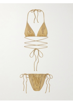 Norma Kamali - Criss Cross Metallic Stretch-lamé Halterneck Triangle Bikini - Gold - x small,small,medium,large,x large