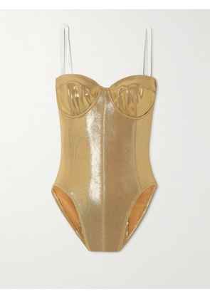 Norma Kamali - Corset Mio Underwired Stretch-lamé Swimsuit - Gold - x small,small,medium,large,x large
