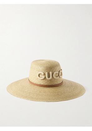 Gucci - Appliquéd Leather-trimmed Straw Hat - Neutrals - M,L
