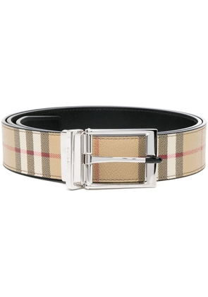 Burberry check-pattern engraved-logo belt - Brown