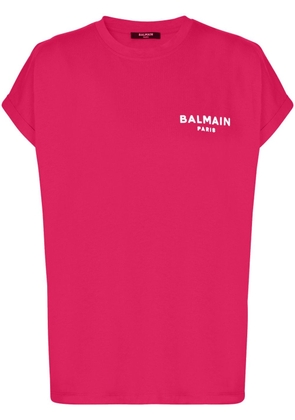 Balmain logo-flocked cotton T-shirt - Pink