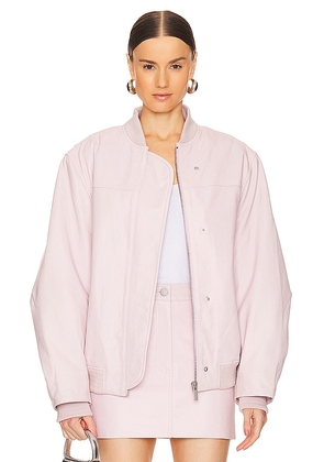 REMAIN Oversized Leather Bomber Jacket in Pink. Size 32, 36, 38.