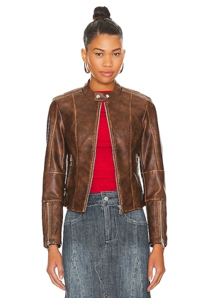 superdown Steph Faux Leather Moto Jacket in Brown. Size S, XL, XS, XXS.