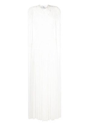 Atu Body Couture sheer-sleeves pleated gown - White