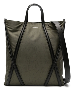 Alexander McQueen panelled-leather gabardine bag - Green