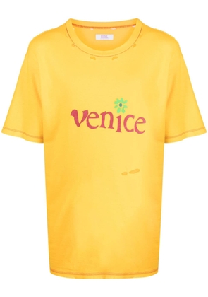 ERL slogan-print ripped T-shirt - Yellow