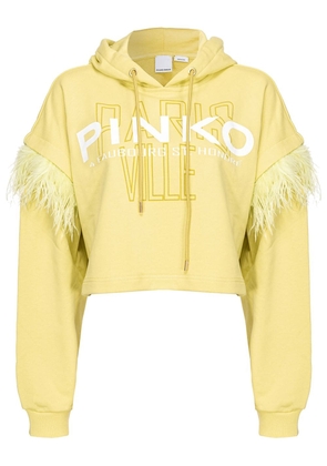 PINKO feather-detail cropped hoodie - Yellow
