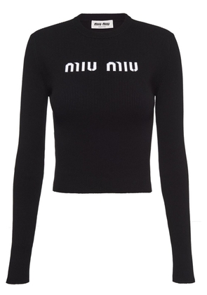 Miu Miu logo-intarsia cropped jumper - Black